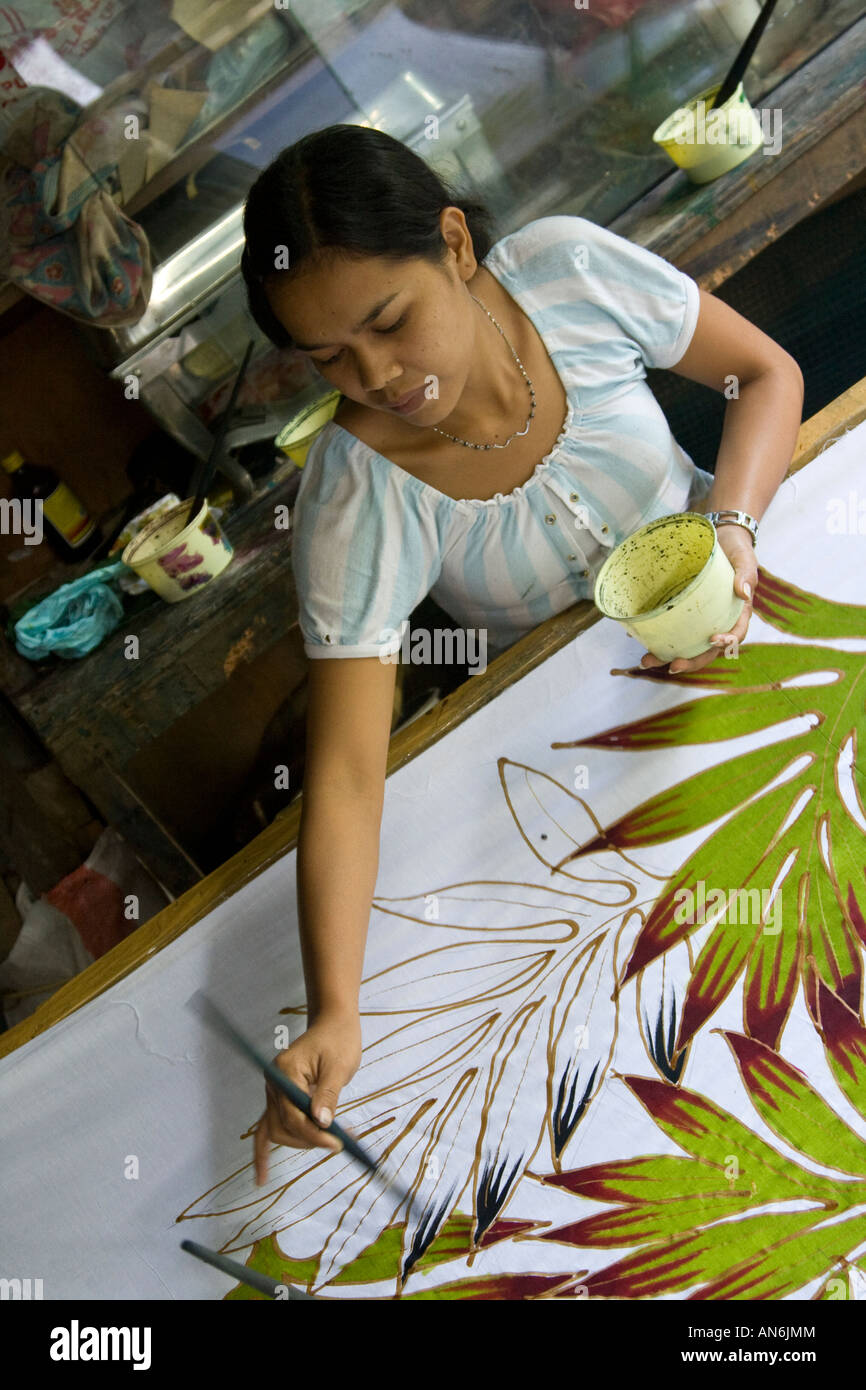 Woman Painting Textile Design Ubud Bali Indonesia Stock Photo