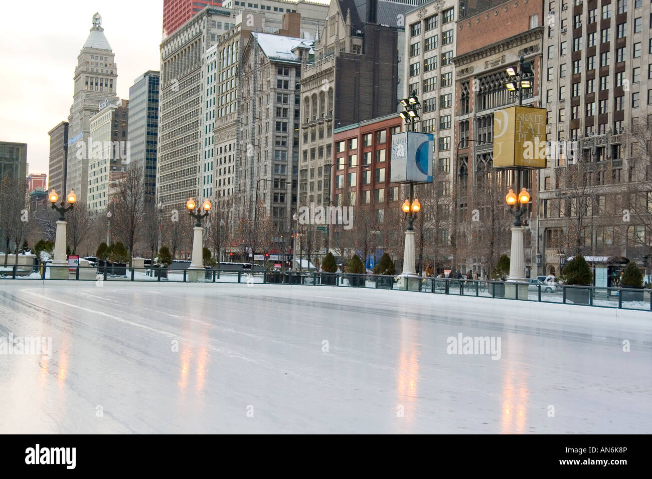 Chicago Illinois USA Ice skating at Millennium park downtown Chicago