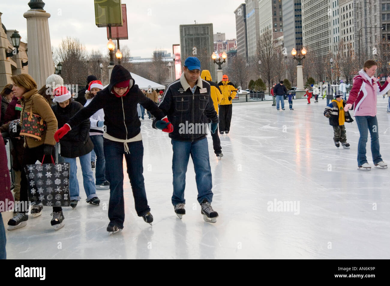 Chicago Illinois USA Ice skating at Millennium park downtown Chicago