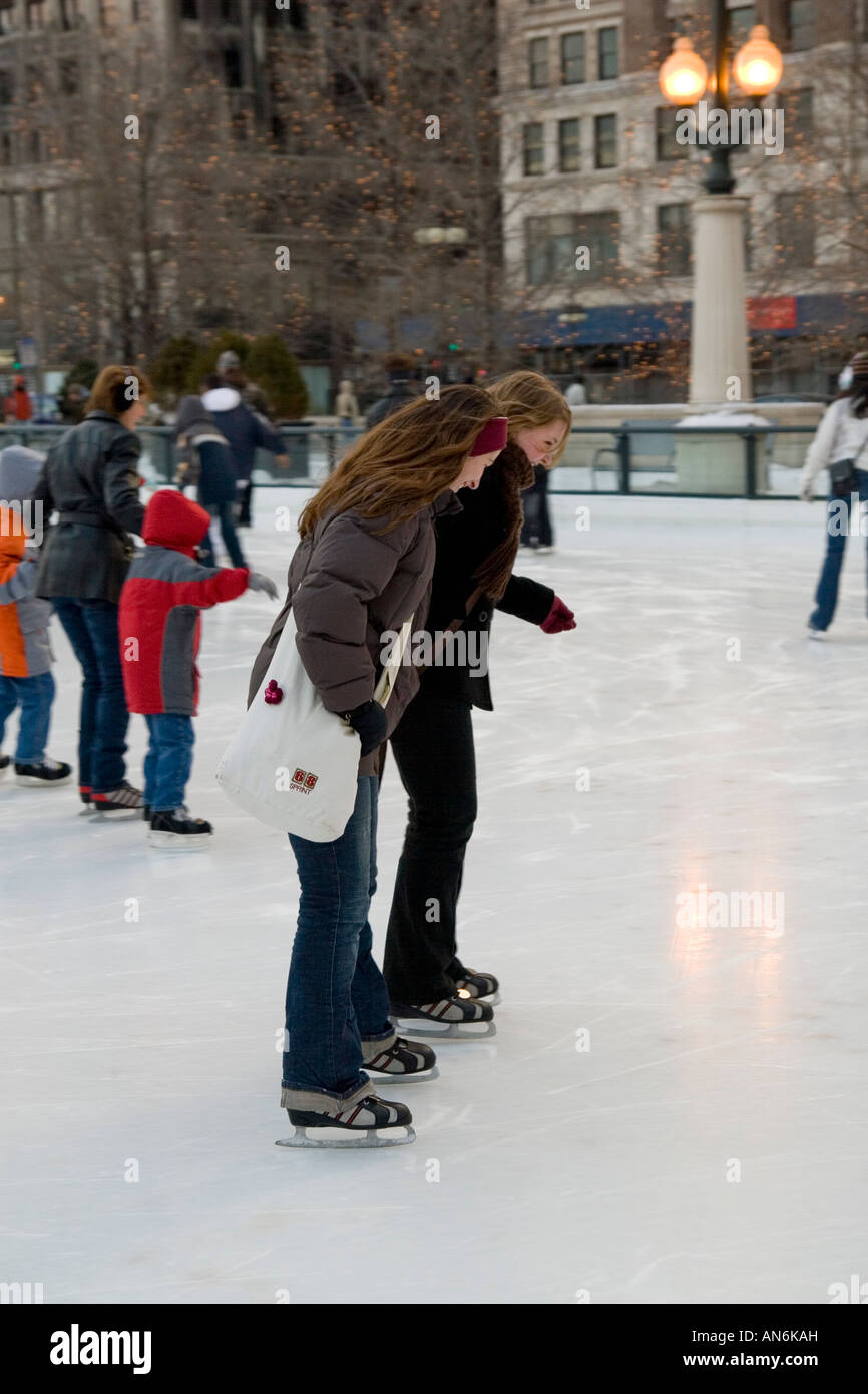 Chicago Illinois USA Ice skating at Millennium park downtown Chicago