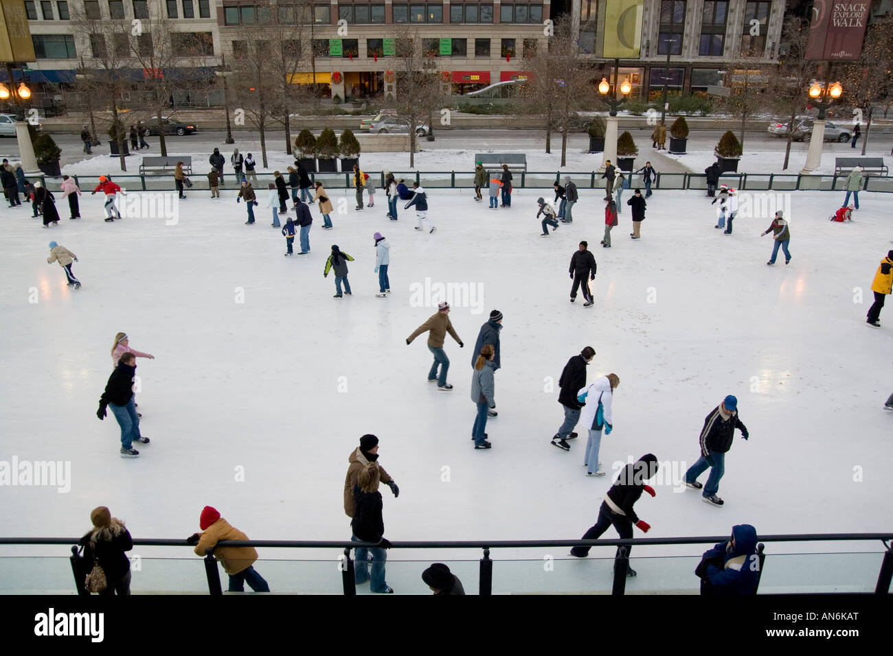 Chicago Illinois USA Ice skating at Millennium park downtown Chicago