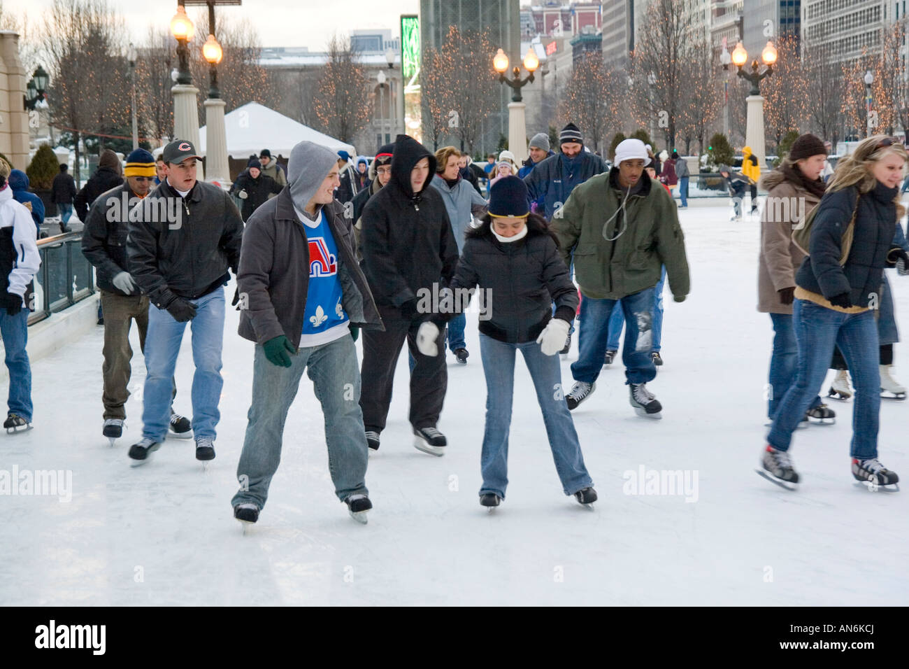 Chicago Illinois USA Ice skating at Millennium park downtown Chicago
