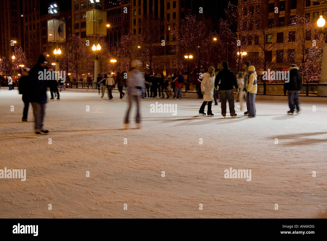 Chicago Illinois USA Ice skating at Millennium park downtown Chicago