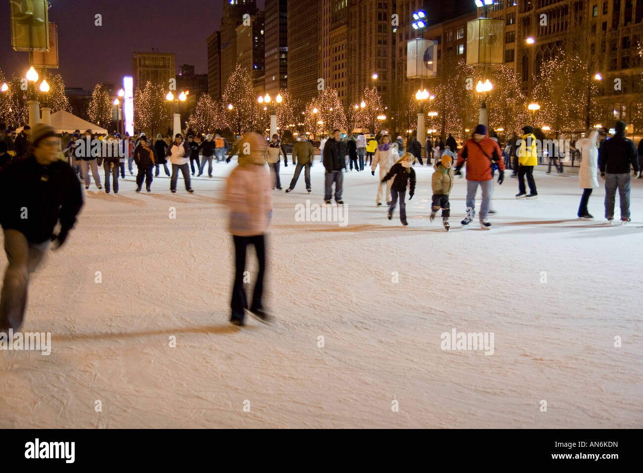 Chicago Illinois USA Ice skating at Millennium park downtown Chicago