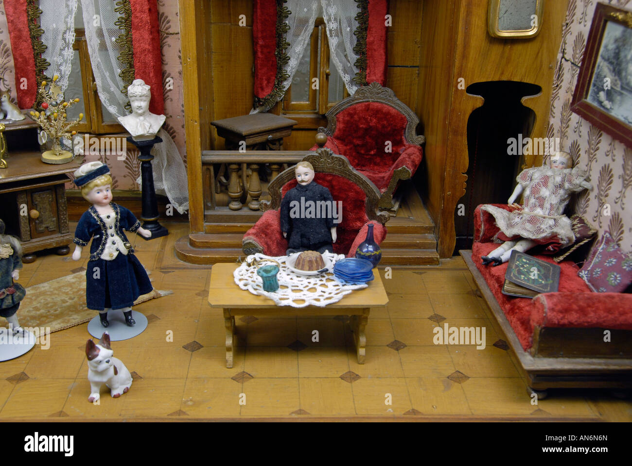 Vintage doll house exhibit at the toy museum in Prague Czech Republic