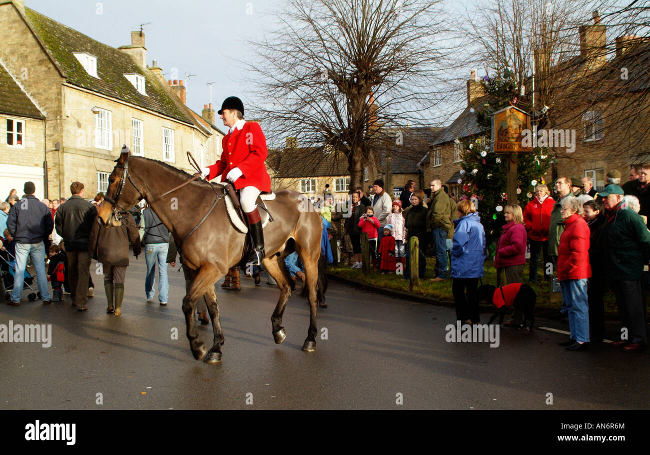 Woodland Pytchley Hunt Members at Brigstock Village Northamptonshire England UK Boxing Day Meeting Stock Photo
