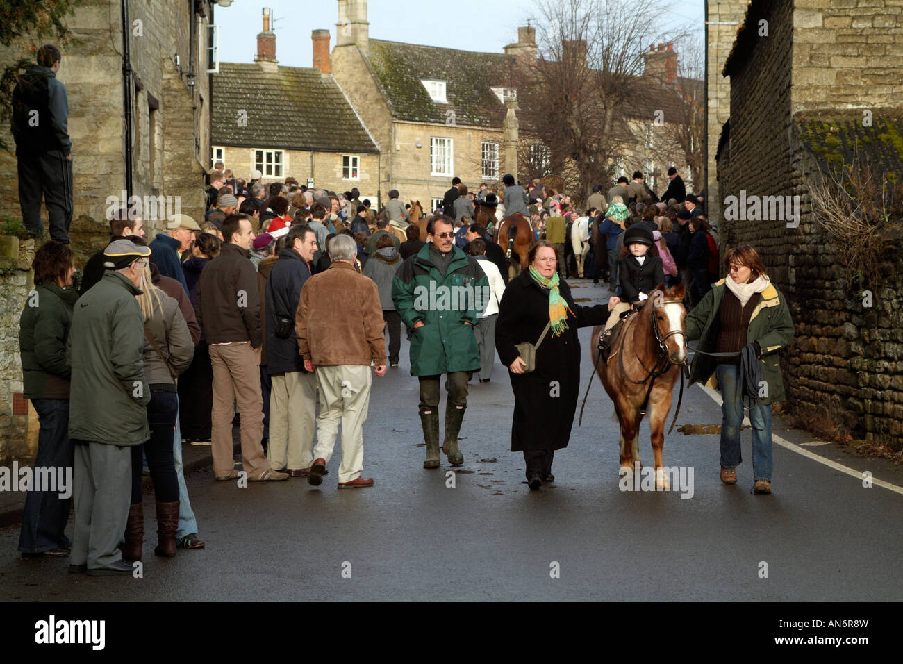 Brigstock Northamptonshire England Boxing Day crowds gather for the Woodland Pytchley Hunt