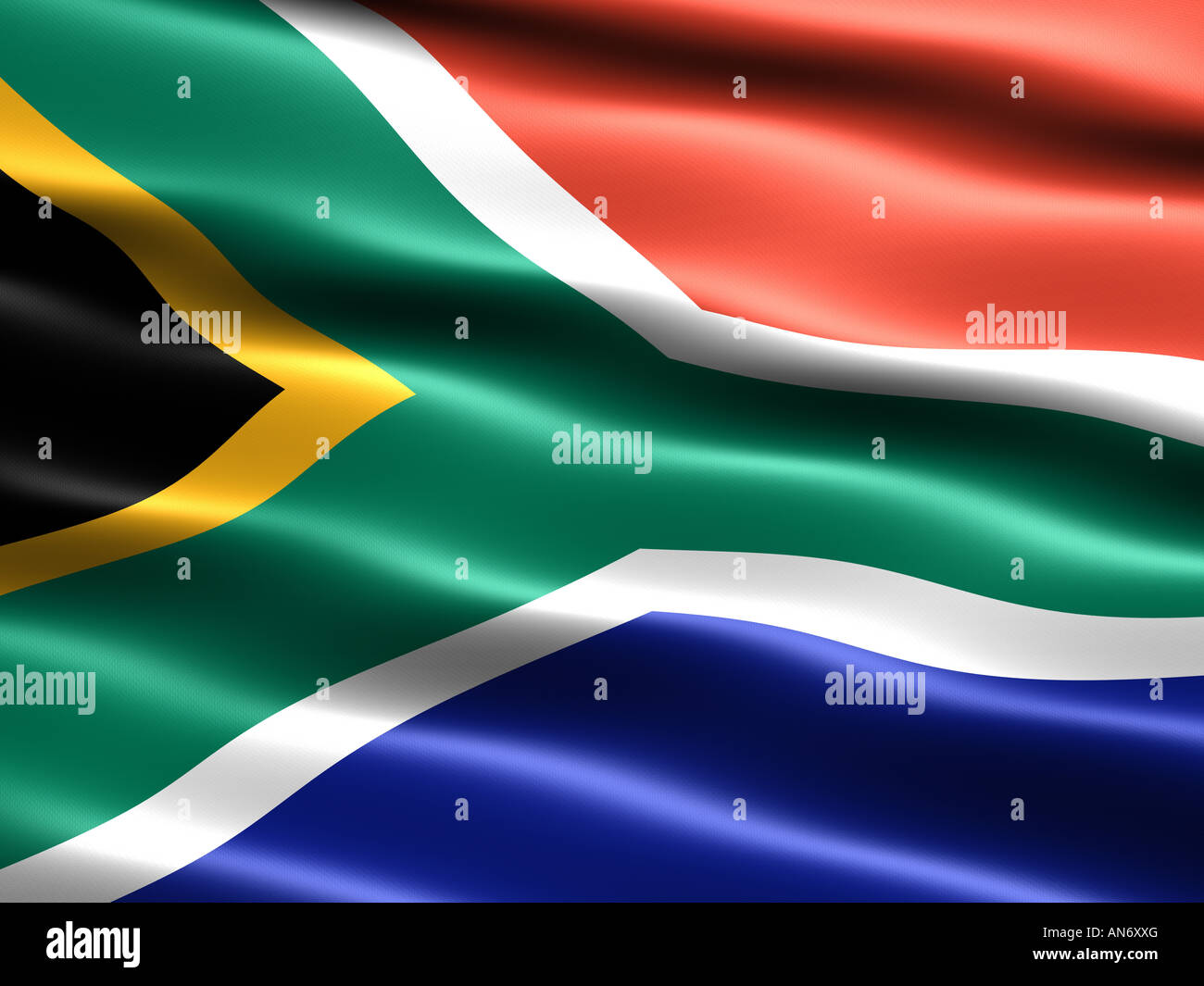 Flag of South Africa computer generated illustration with silky appearance and waves Stock Photo