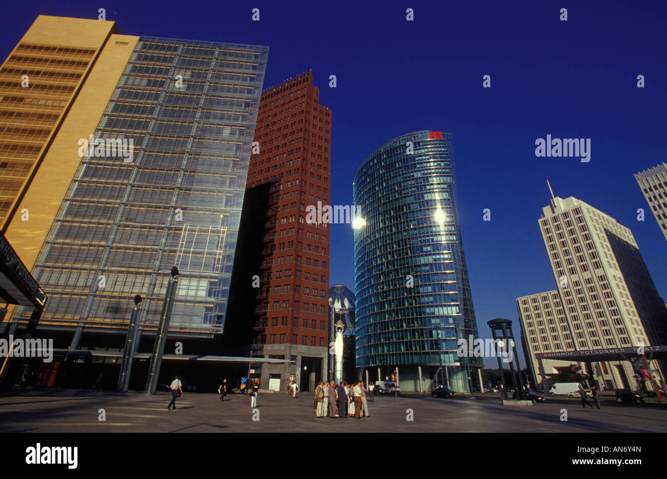 Potsdamer Platz, U-Bahnhof Potsdamer Platz, Beisheim Center and Ritz Carlton Hotel. Stock Photo