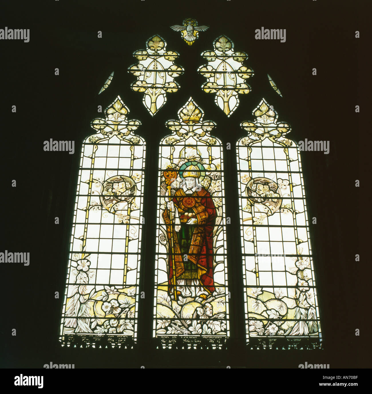 A stained glass window at St Davids Cathedral St David s Pembrokeshire