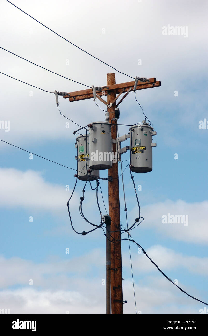 Power lines and transformer box Stock Photo - Alamy
