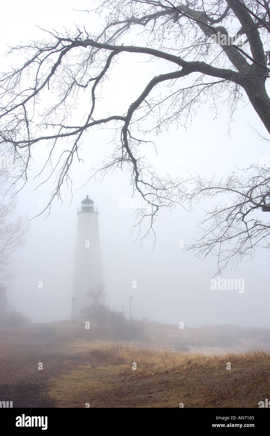 Lighthouse in Fog New Haven Connecticut USA Stock Photo