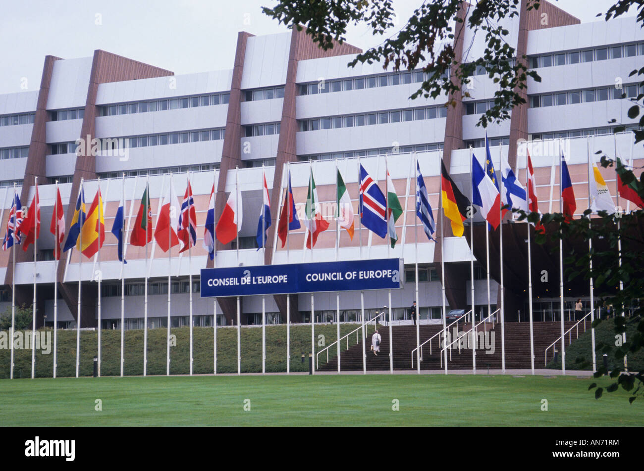 France Strasbourg Council of Europe Building flags Stock Photo
