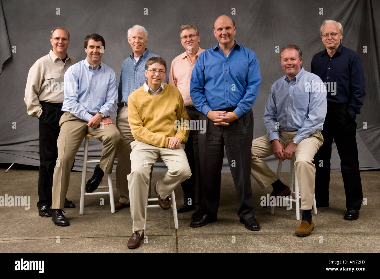 June 14 2006 Microsoft senior leadership team photographed at a corporate gathering at Ballmer's Hunts Point Washington home Stock Photo