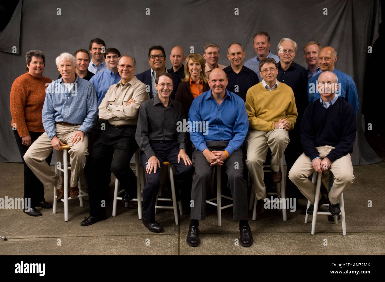 June 14 2006 Microsoft senior leadership team photographed at a corporate gathering at Ballmer's Hunts Point Washington home. Stock Photo