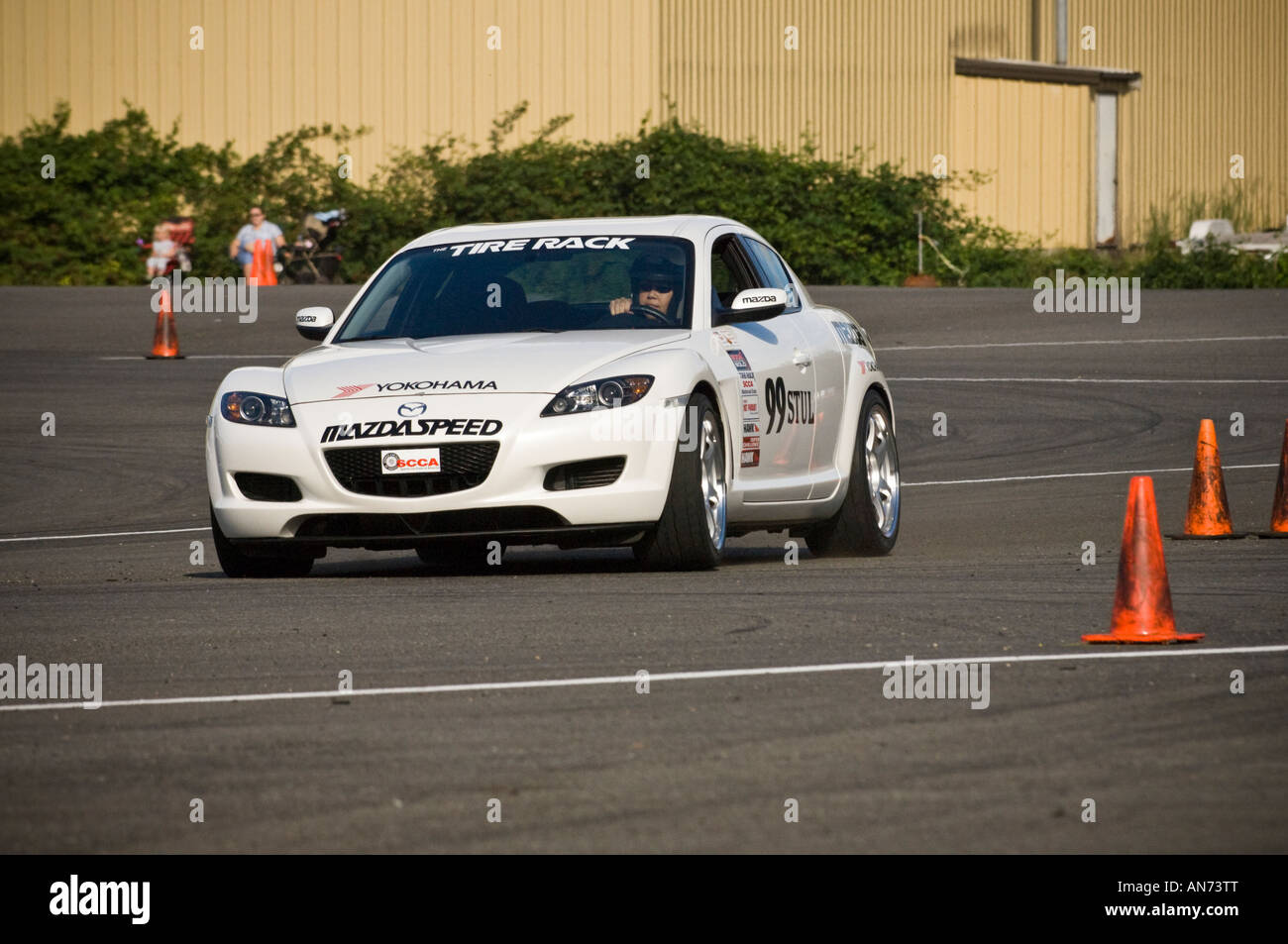 Sports Car Club of America autocross event held at Hampton Mills in the timber town of Packwood Washington. Stock Photo