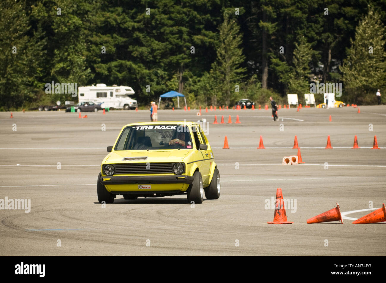 Sports Car Club of America autocross event held at Hampton Mills in the timber town of Packwood Washington. Stock Photo