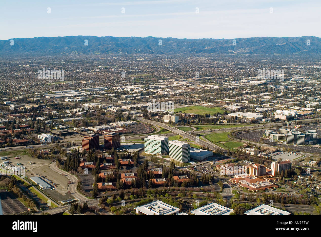 aerial view above San Jose Silicon Valley northern California Stock Photo