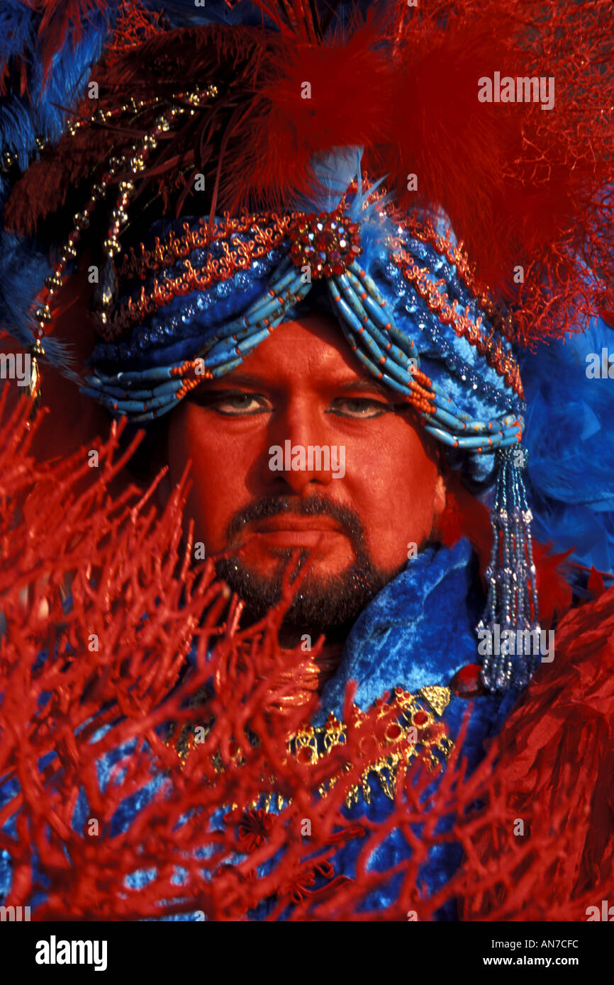 Red faced Moor with Coral at Carnevale Venice Stock Photo
