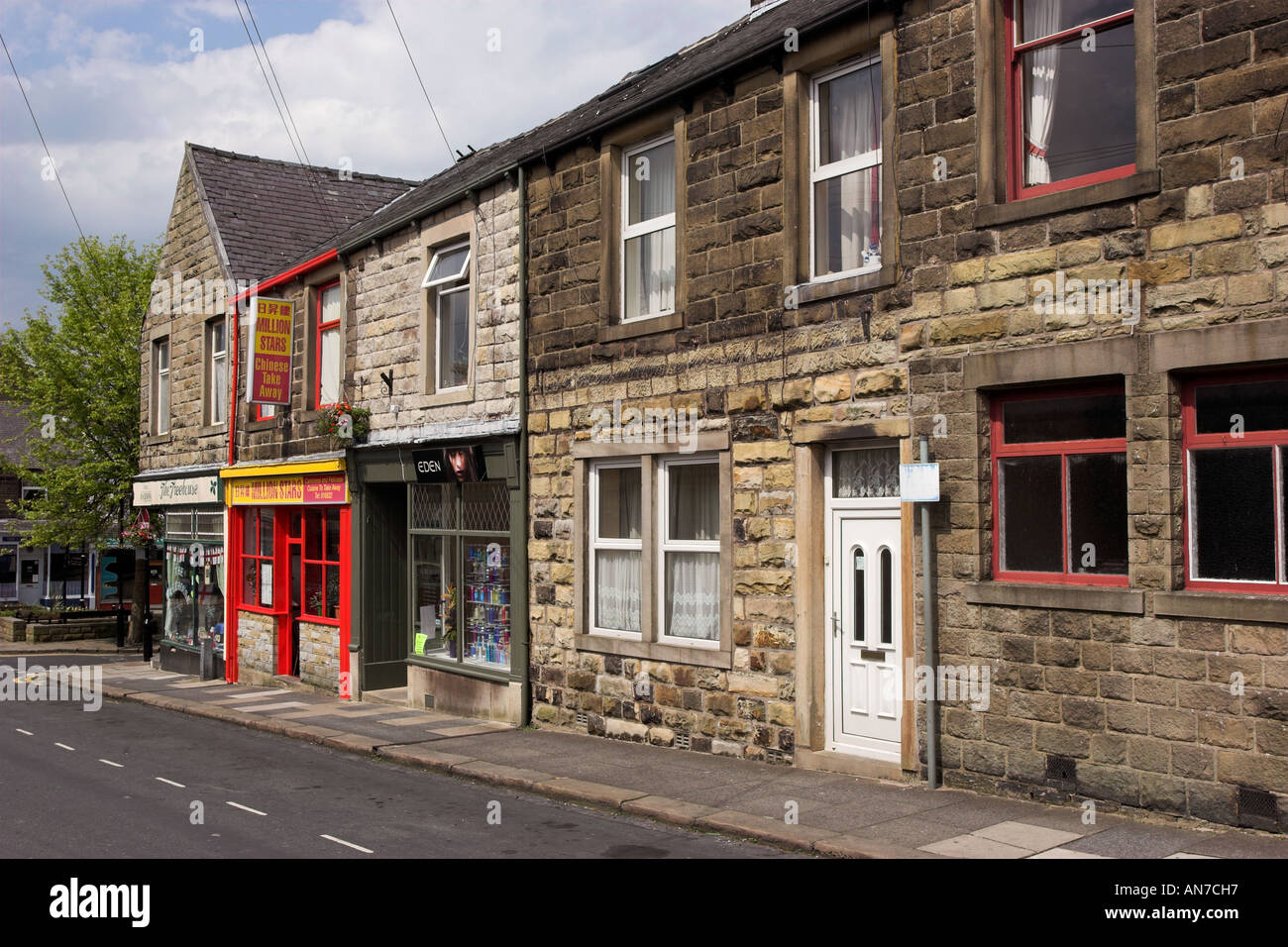 Traditional stone buildings of the town square in Barnoldswick Stock
