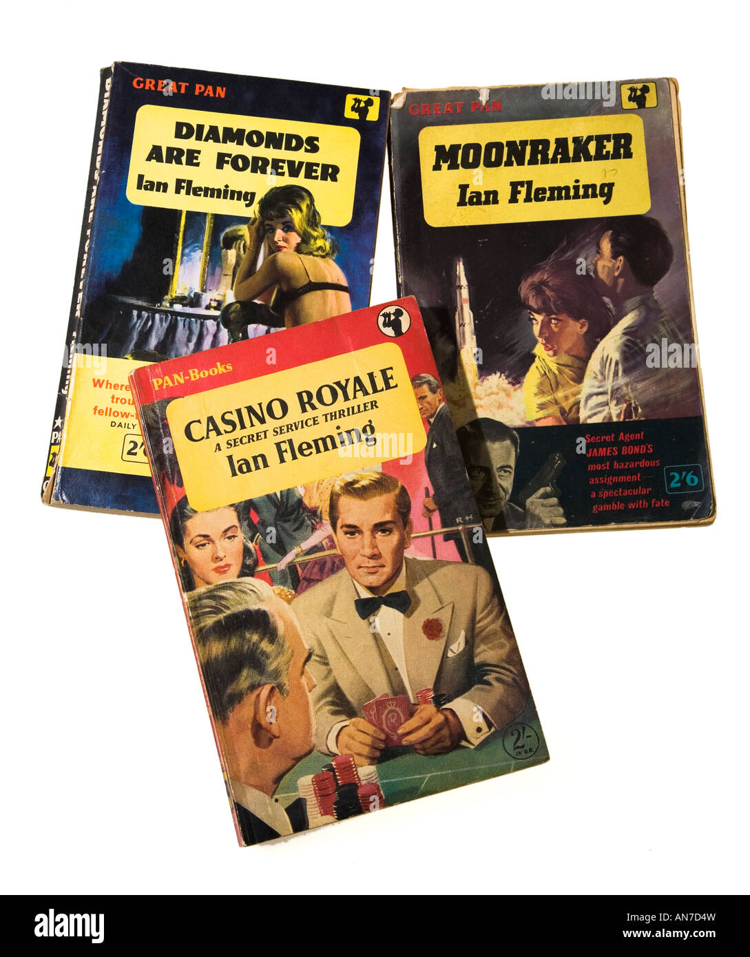 Early issue James Bond paperback books with cover artwork from 1950s Stock Photo