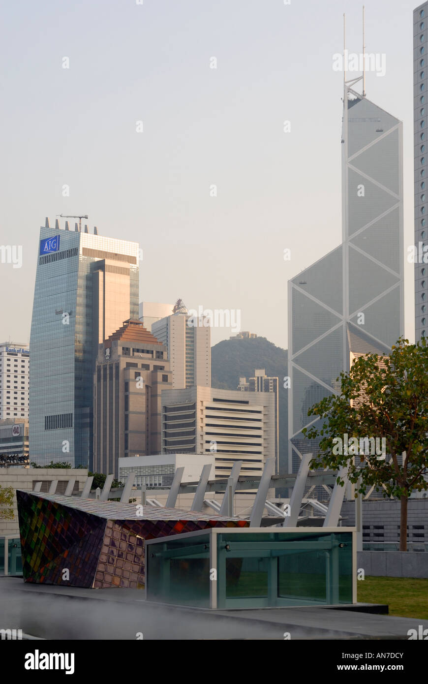 Hong Kong skyscrapers at dusk Stock Photo