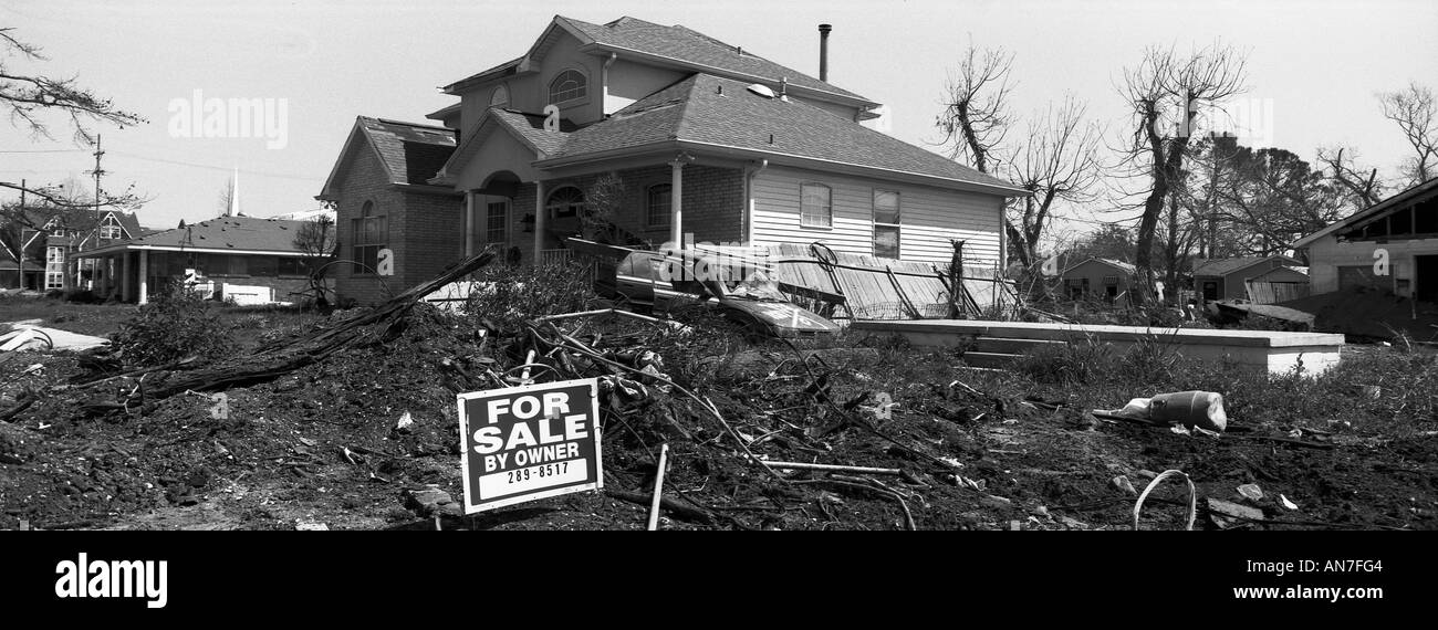 New Orleans six months after hurricane Katrina. House for sale amid