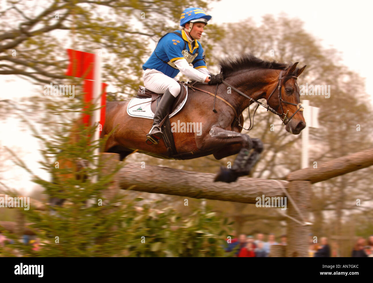 JOHAN LUNDIN ON THE HORSE MAJOR TOM JUMPING THE SHOGUN HOLLOW DURING THE CROSS COUNTRY AT THE BADMINTON HORSE TRIALS 2006 Stock Photo
