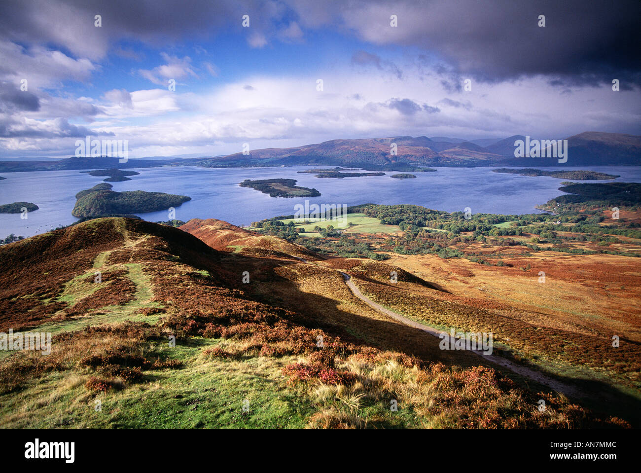 View of Loch Lomond from the top of Conic Hill Stock Photo