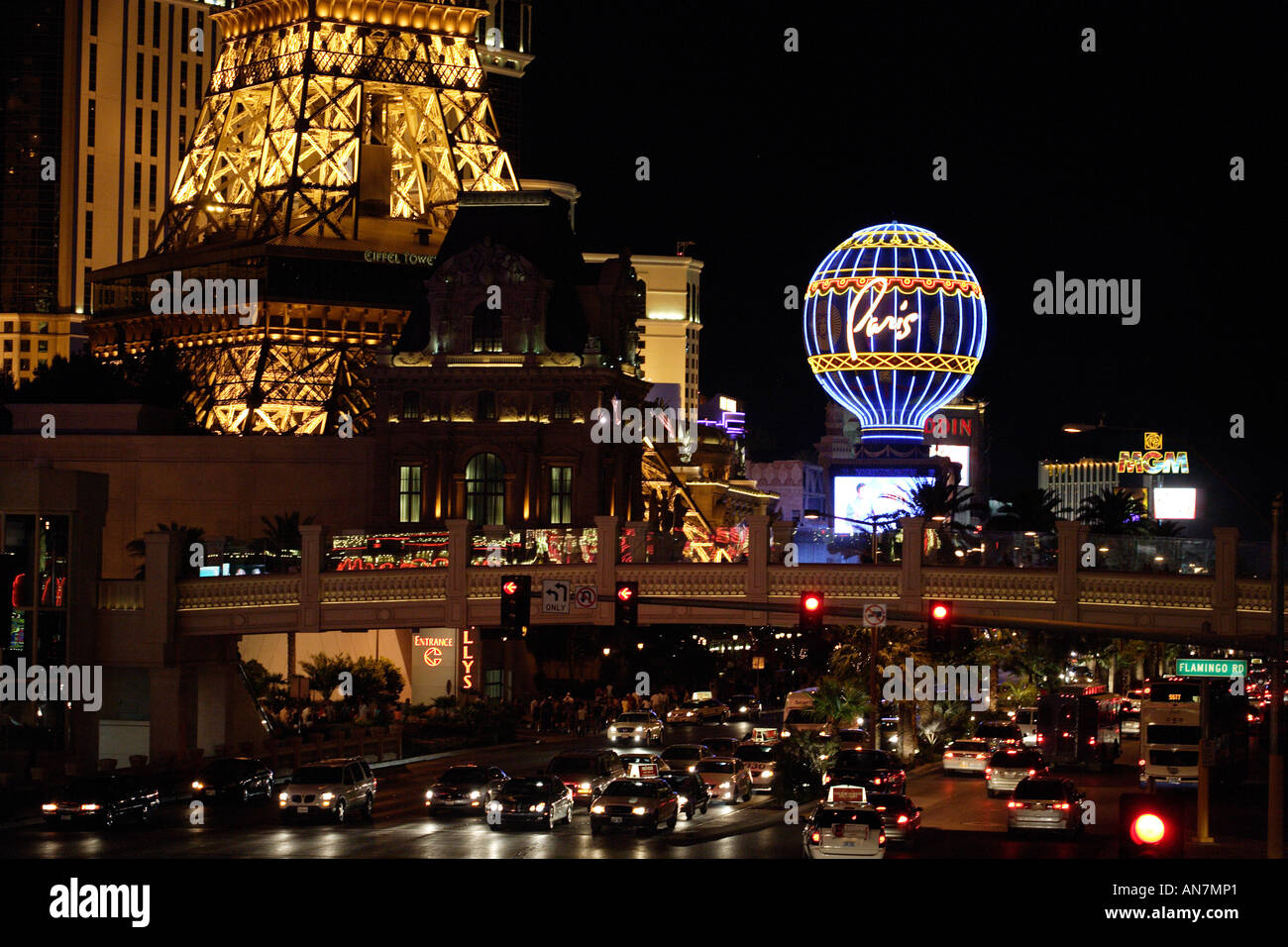 Las Vegas at night Paris Hotel Casino Stock Photo