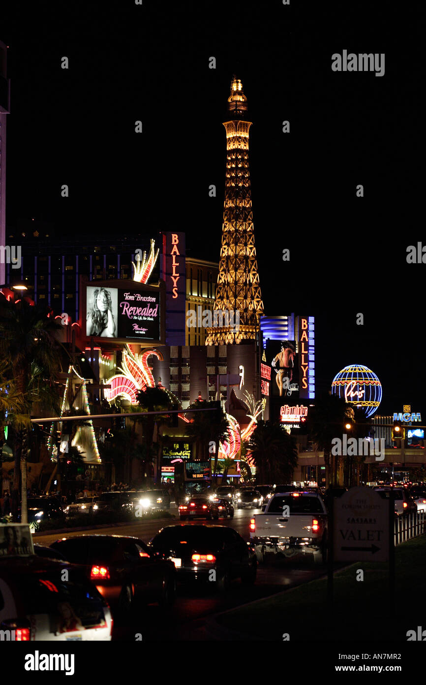 Casinos at night Las Vegas Nevada USA Stock Photo