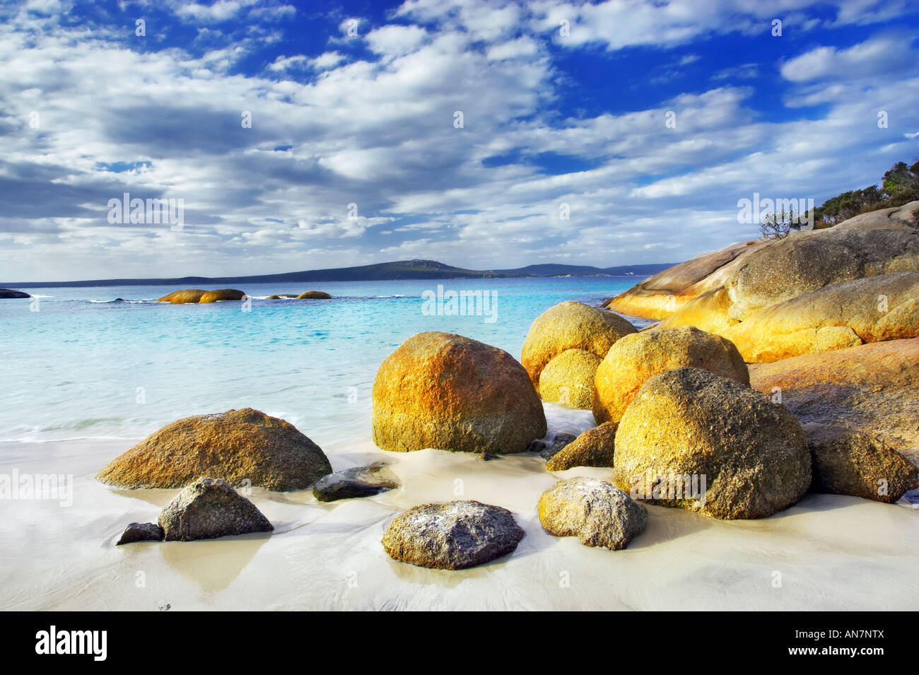 Granite boulders on a deserted Waterfall Beach in Two Peoples Bay