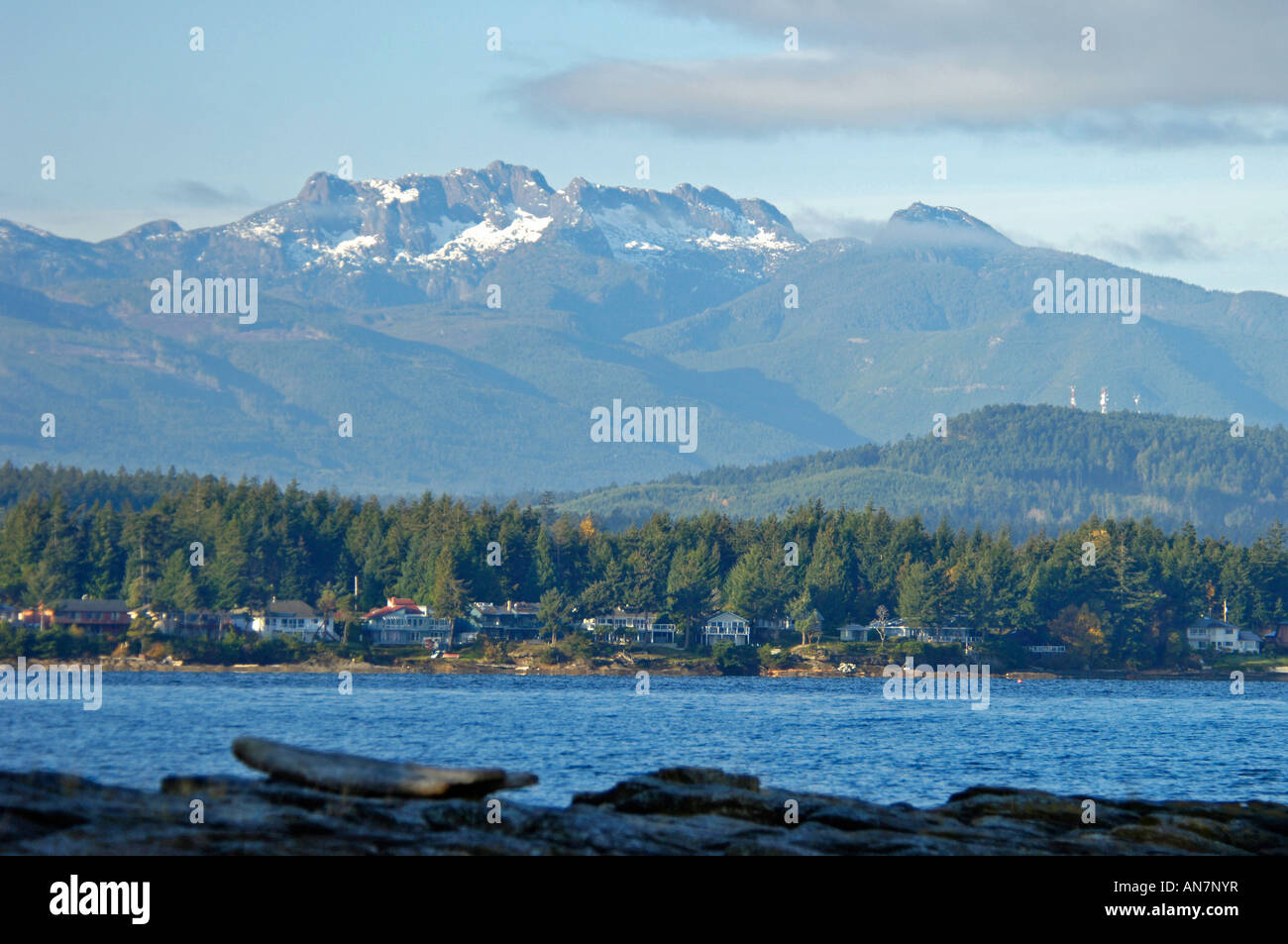 Mount Arrowsmith From Nanoose Bay BC Canada Lying East of the Upper Cameron River Englishman River Stock Photo