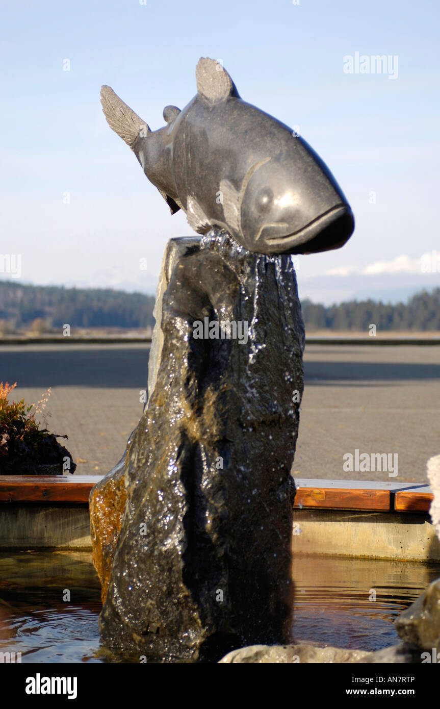 Salmon Sculpture on The Pier at Port Alberni Vancouver Island BC Canada Stock Photo