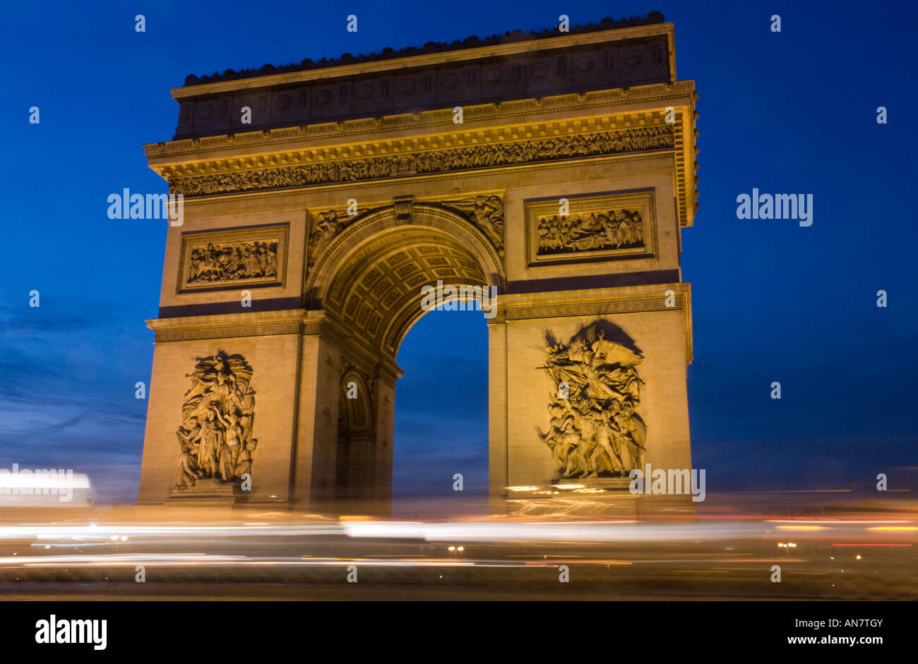 Arc de Triomphe by night with traffic trails Paris France Stock Photo Alamy