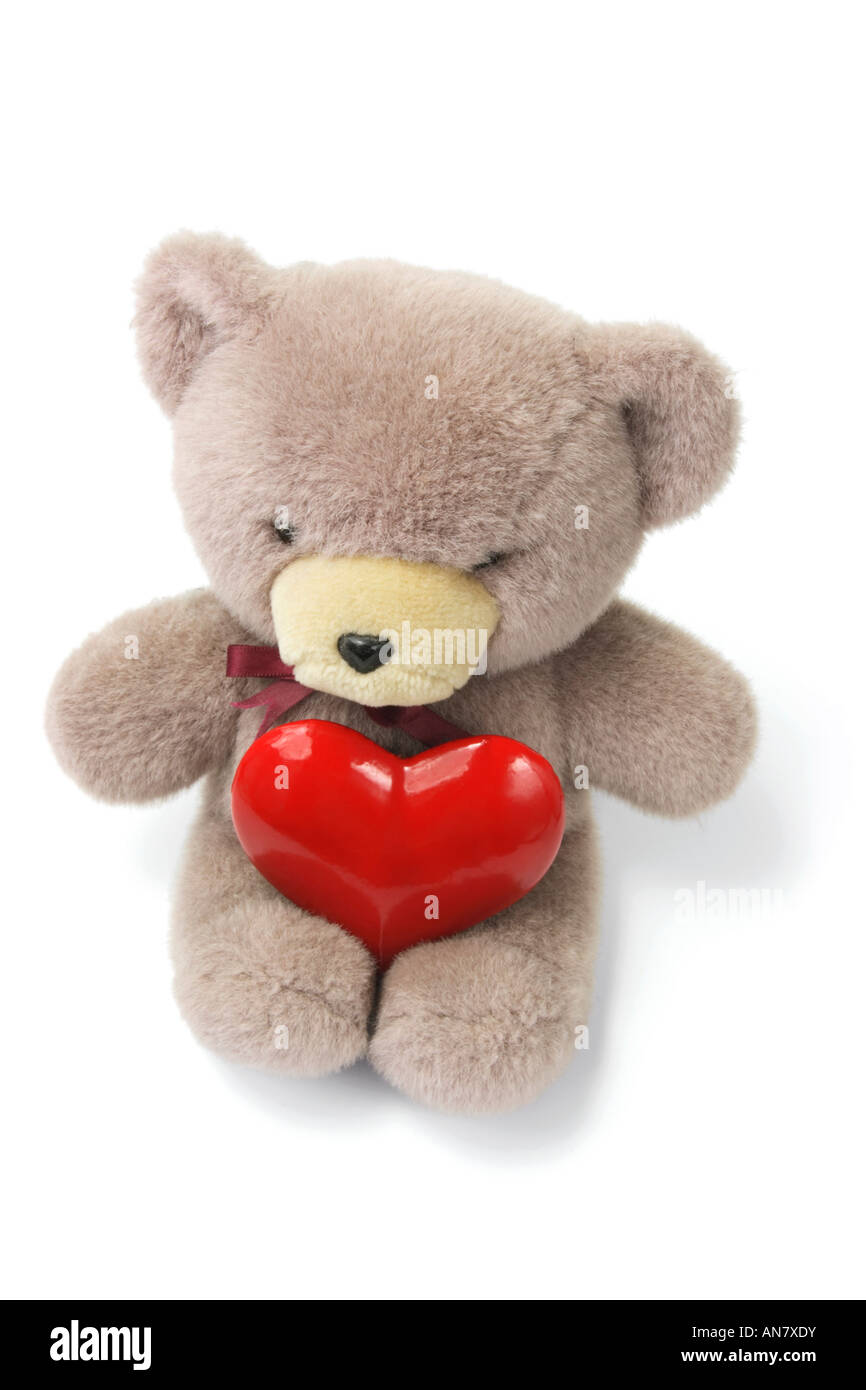 Teddy Bear with Love Heart on White Background Stock Photo - Alamy