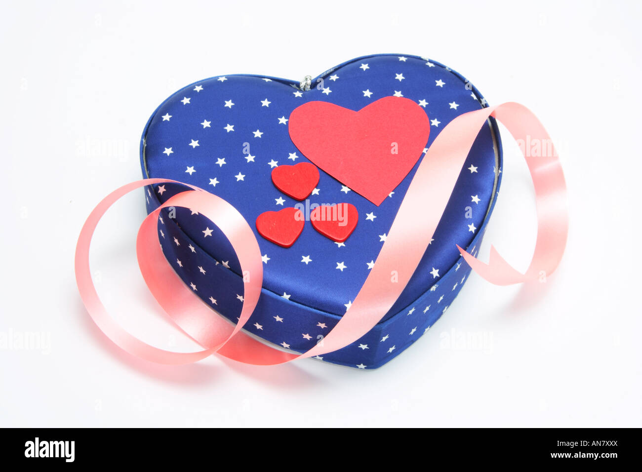 Red Love Hearts on Blue Heart-shaped Gift Box Stock Photo