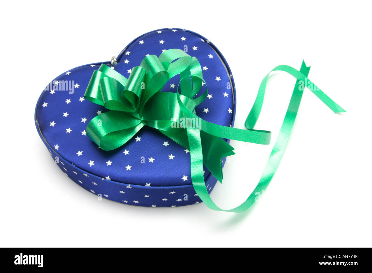Blue Heart-shaped Gift Box on White Background Stock Photo