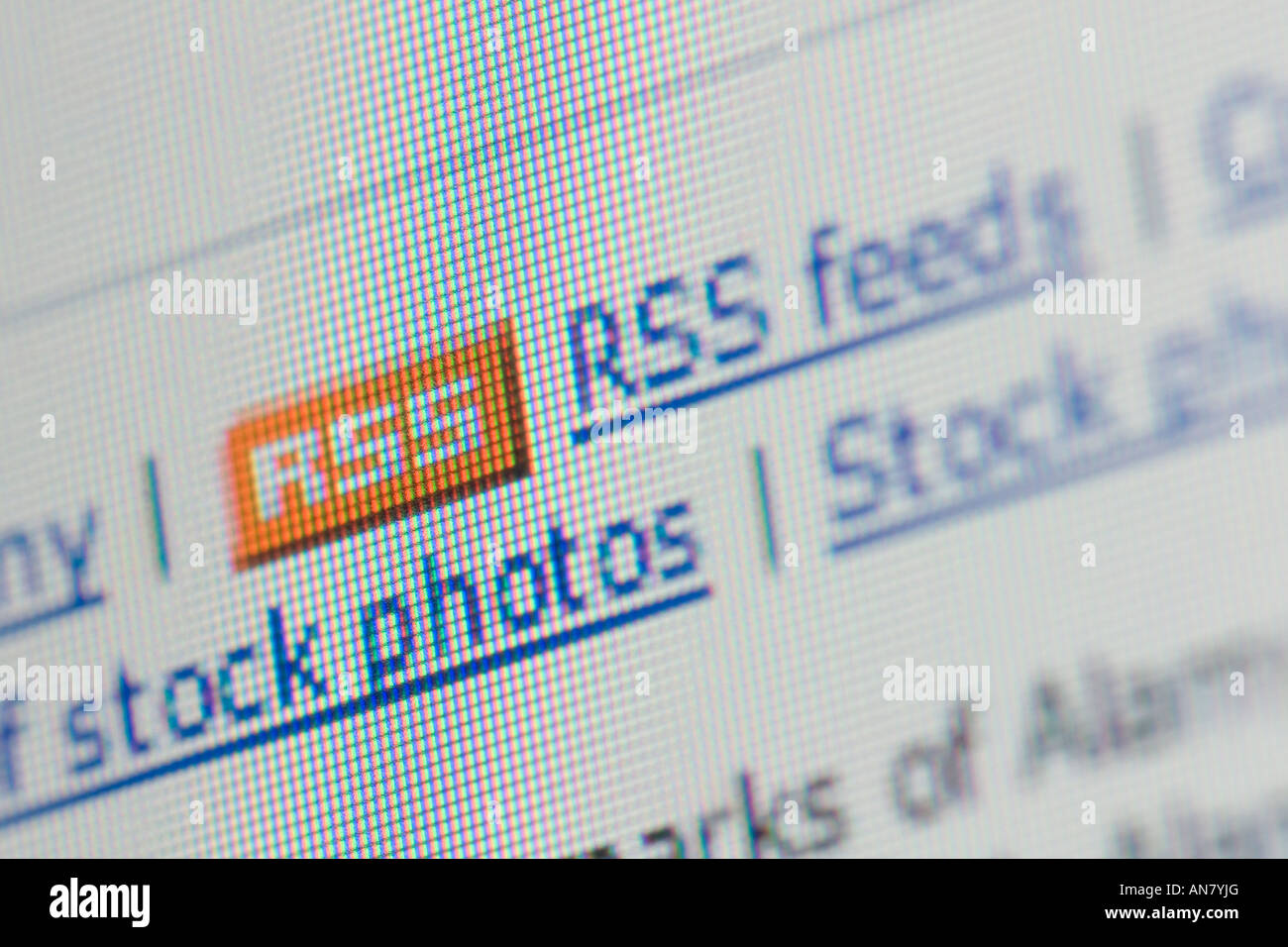 Computer screen shot extreme close up of RSS Feed logo and wording Stock Photo