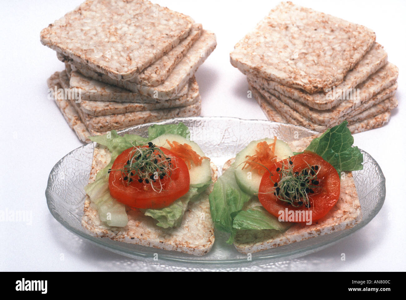 Rice bread with light salad Stock Photo