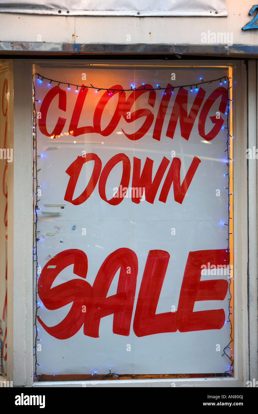 closing down sale sign in a shop window Dublin Republic of Ireland Stock Photo