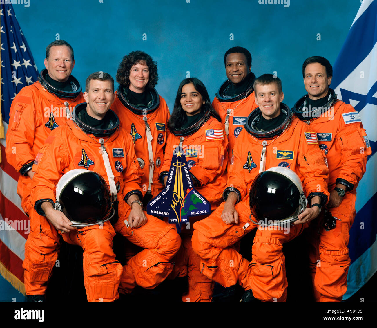Space Shuttle Columbia Crew photo STS 107 October 2001 Stock Photo