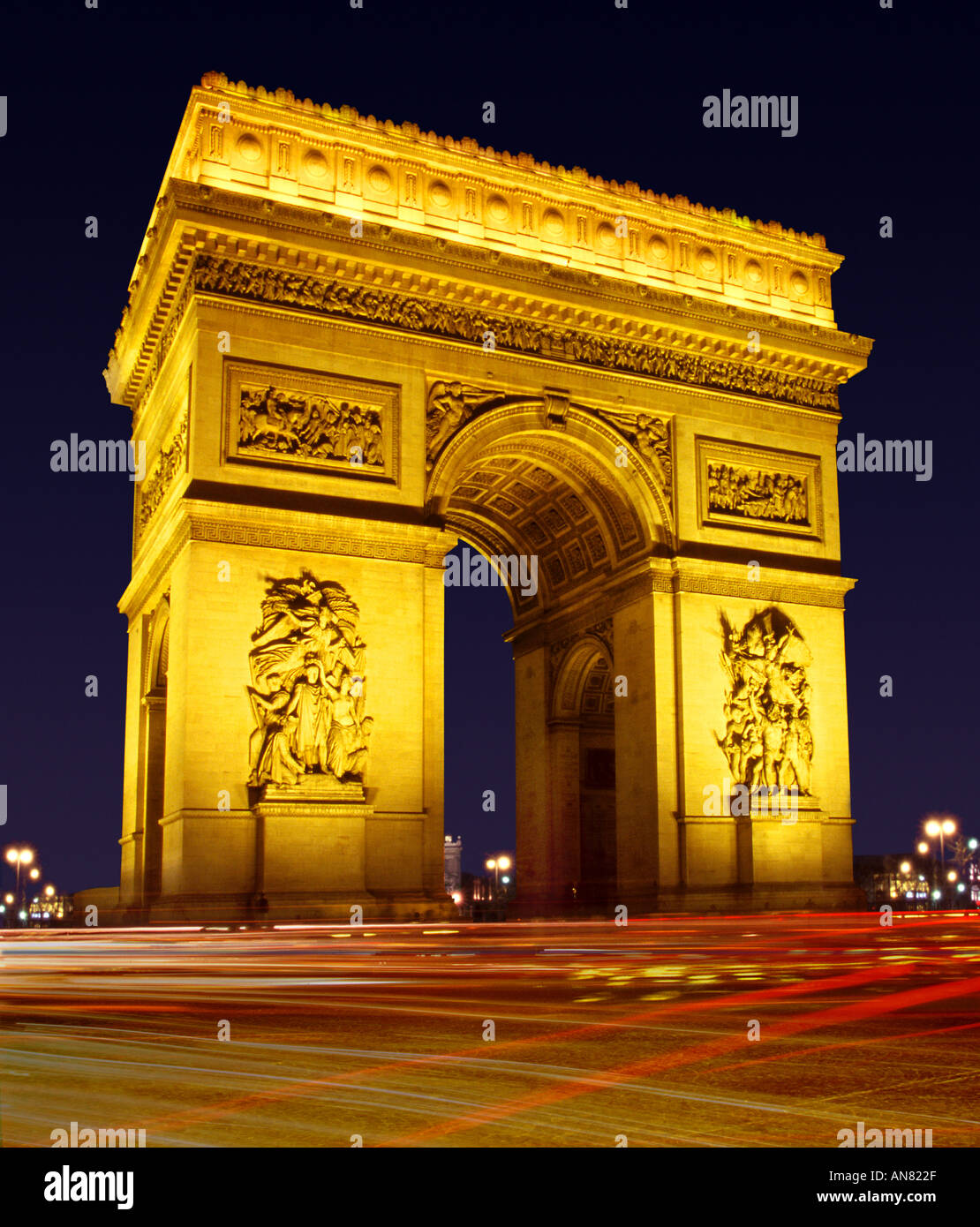 Arc de Triomphe France Europe Arc de Triomphe at Place Charles de Gaulle illuminated at night in Paris Stock Photo
