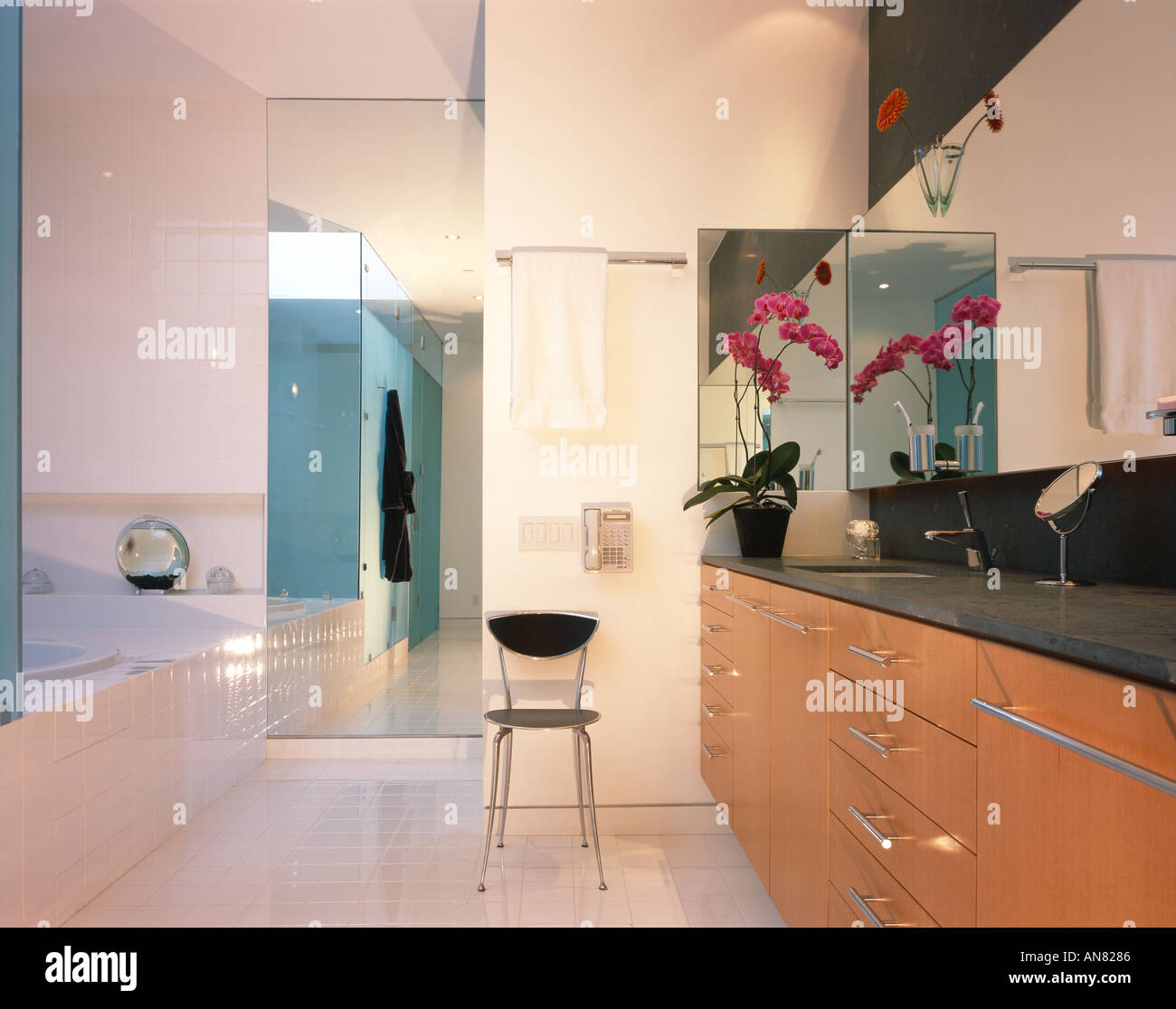 Oshry Residence, Bel Air, California. Bathroom. Architect: SPF Architects Stock Photo