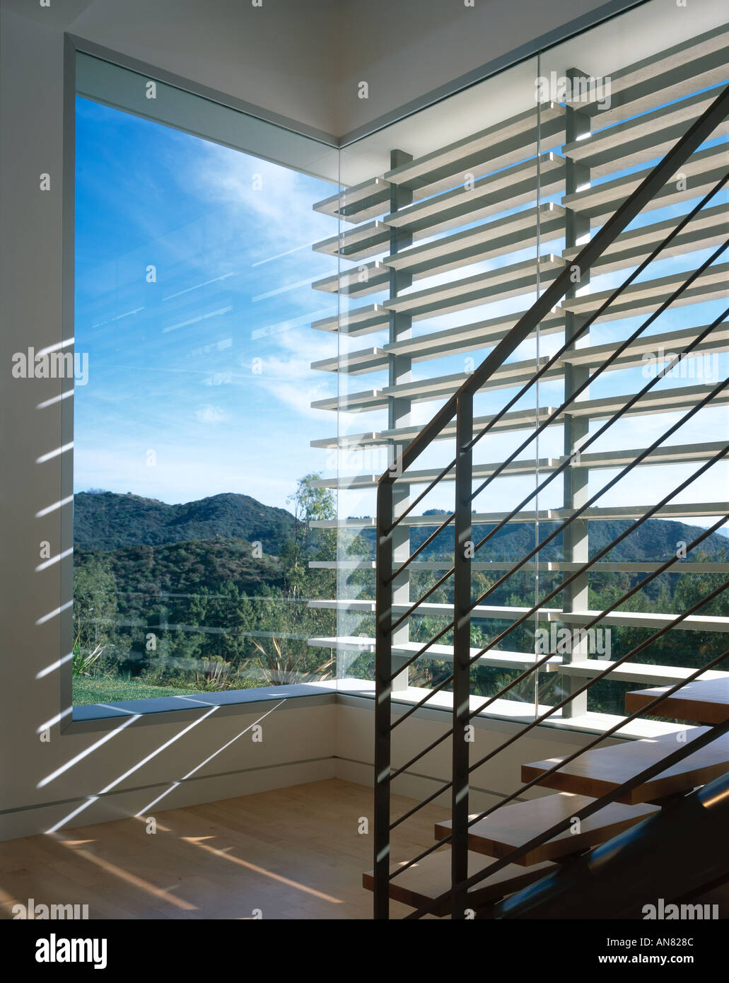 Oshry Residence, Bel Air, California. View of landscape from glass walls. Architect: SPF Architects Stock Photo
