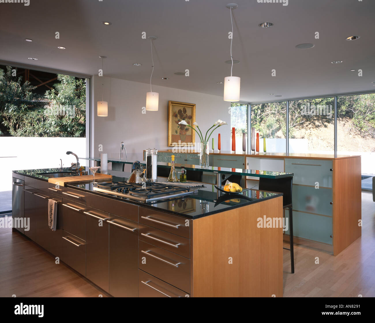Oshry Residence, Bel Air, California. Kitchen area. Architect: SPF Architects Stock Photo