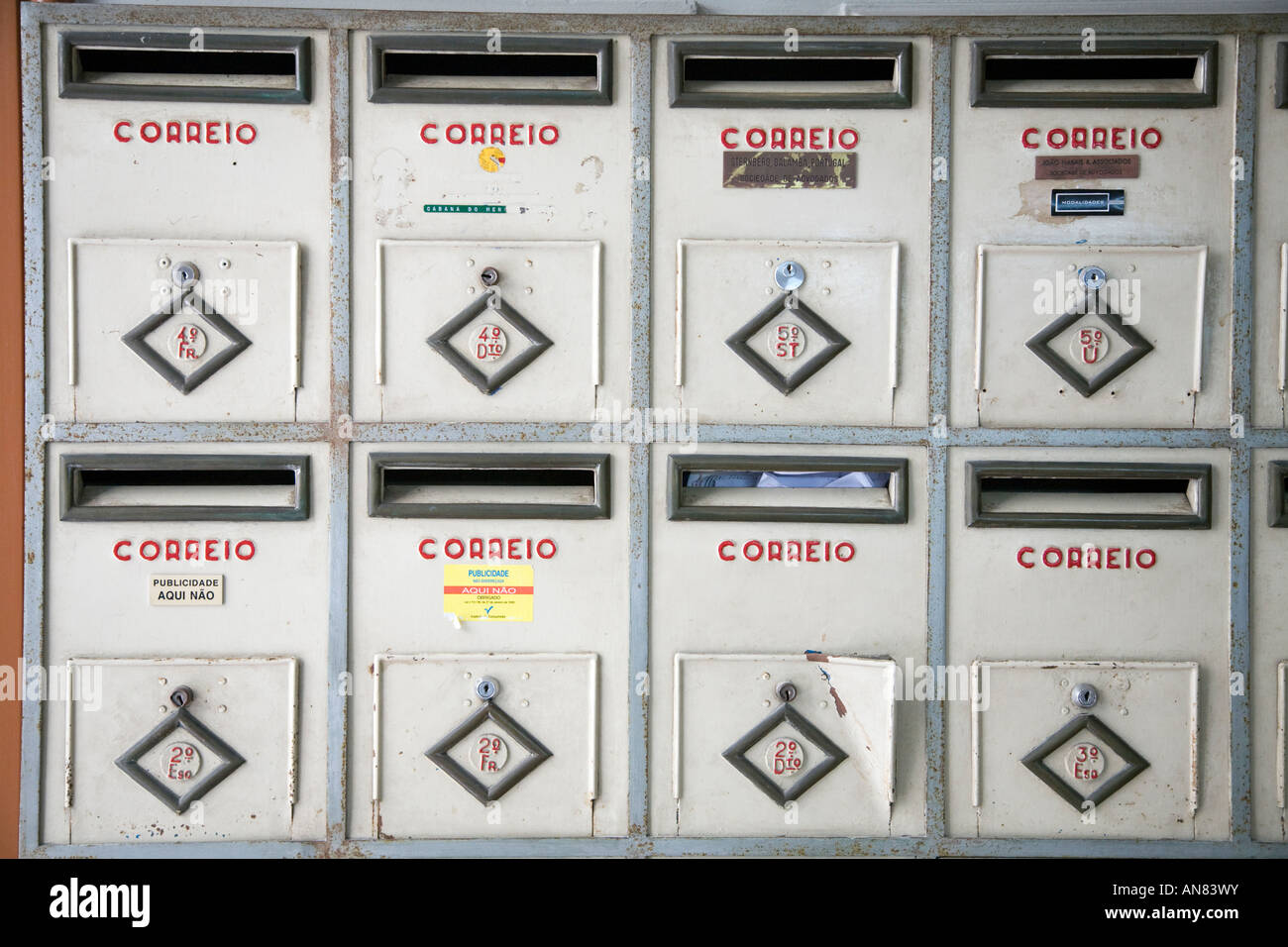 Old mail boxes, Bairro Alto, Lisbon Stock Photo