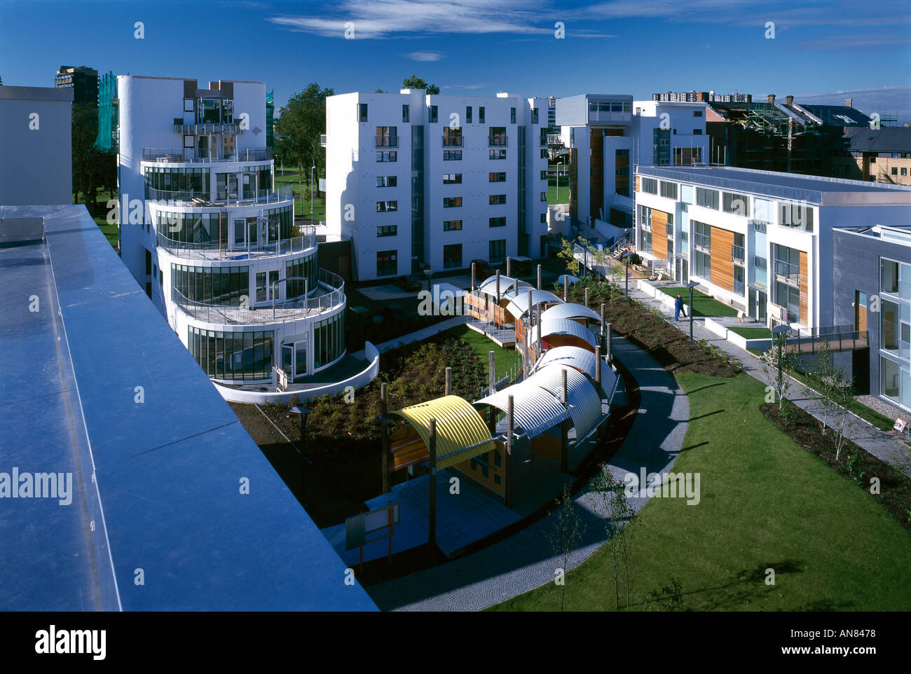 Homes For The Future, Glasgow, Scotland. Overall courtyard. Architect