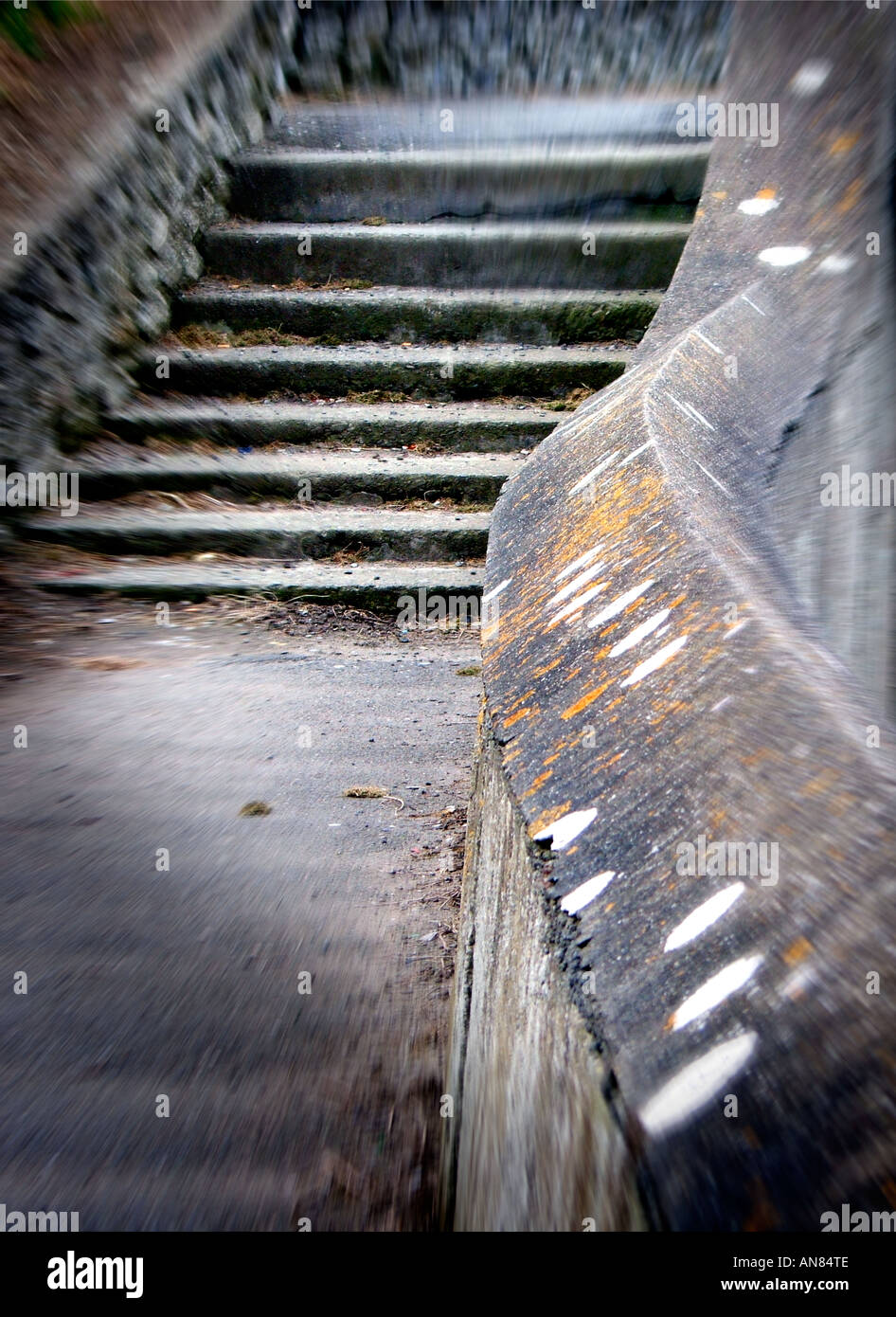 horizontally flipped portrait format picture of steps on Portmarnock beach Ireland Stock Photo