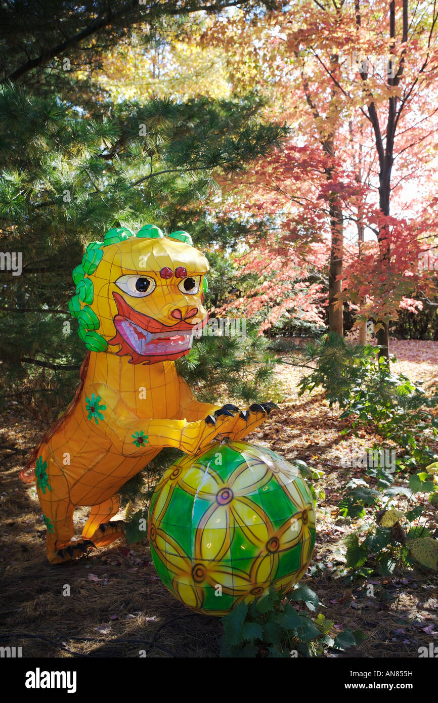 Paper lion in the Chinese Garden. The Botanical Garden, Montreal, Quebec, Canada Stock Photo